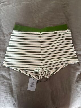 superdown Green and White Striped High-Waist Knit Shorts